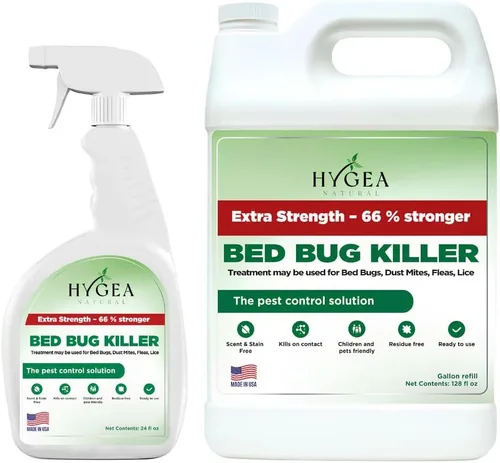 Hygea Natural Dúo de Eliminación de Chinches y Piojos Extra Fuerte - Spray Extra Fuerte de 24 oz para Piojos, Chinches y Ácaros y Repuesto de Spray