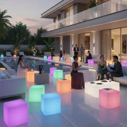 Miniatura 4 de Silla de cubo LED de 20 pulgadas, Mesa de Luz de Cubo LED Inalámbrica Recargable, cubos de luz brillantes de 16 colores, lámpara de pie impermeable