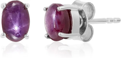 Miniatura 8 de Pendientes de tuerca ovalados con forma ovalada de rubí en plata de ley 925 para mujeres y niñas, Gema, rubí