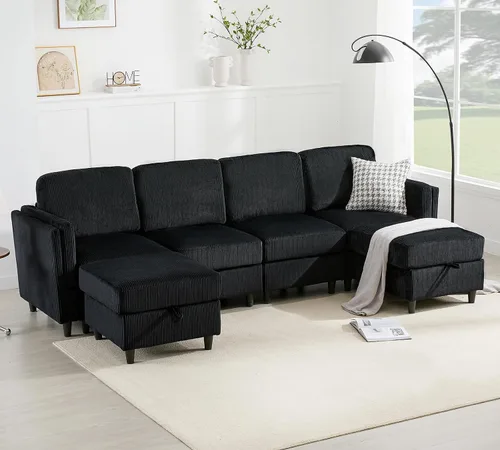Miniatura 28 de KKL Sofá modular de 84 pulgadas, sofás de 3 plazas para sala de estar con almacenamiento, sofá modular de asiento profundo seccional, funda