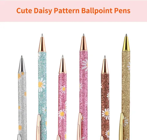 Miniatura 2 de cobee Bling Pens - Paquete de 6 bolígrafos retráctiles de 0.039 pulgadas (0.039 in), con purpurina, tinta negra, punta media, bolígrafos de regalo