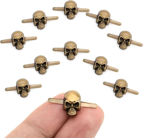 Miniatura 13 de CRAFTMEMORE Paquete de 10 adornos de piel con forma de calavera y forma gótica de hueso (pequeño, 0.315 x 0.551 in, plateado)