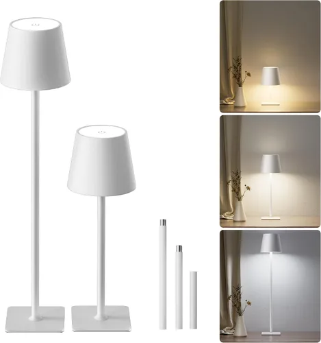 Miniatura 10 de JACKYLED Lámparas de mesa inalámbricas recargables, 3 alturas ajustables, funciona con batería de 5000 mAh, 3 colores de atenuación suave, lámpara