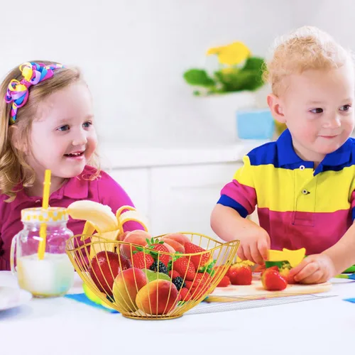 Miniatura 5 de Cesta de frutas de alambre de metal, cuenco de frutas dorado para encimera de cocina, soporte de frutas para encimera, decoración del hogar, centros
