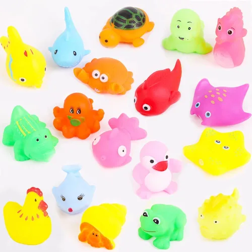 Juego de 18 juguetes de baño preescolares para niños pequeños de 1-3, 2-4, lindos animales marinos de goma, juguete de pato de goma para bebés de 6