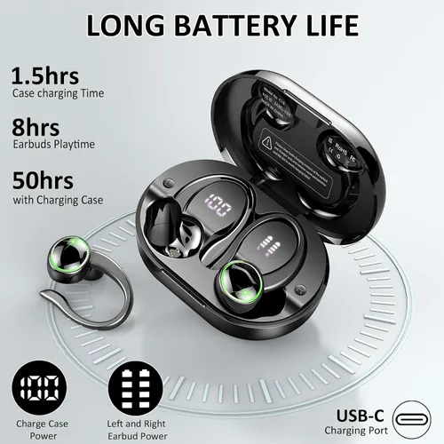 Miniatura 3 de Matast Auriculares deportivos Bluetooth 5.4 2026, 50 reproducciones sobre la oreja con micrófonos ENC con cancelación de ruido, auriculares