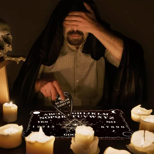 Miniatura 5 de Juego de tablero de adivinación de péndulo de radiestesia, tablero de hablar de madera negra con accesorios de planchette para fiestas de cumpleaños