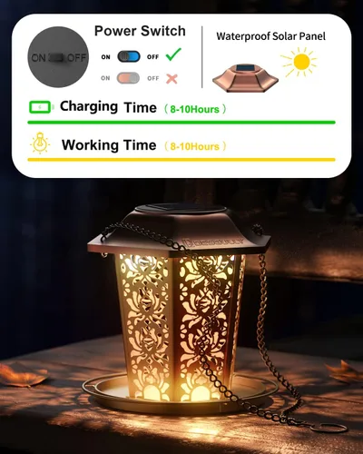 Miniatura 4 de Comederos solares para pájaros para exteriores colgantes - Comedero de pájaros de metal de grado premium, a prueba de mordidas, resistente al clima
