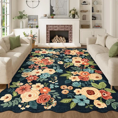 Miniatura 225 de DUKINO Alfombra de área de 6 x 9 pies, alfombra floral para sala de estar, ligera, antideslizante, lavable, alfombra de interior de pelo bajo