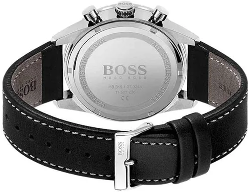 Miniatura 3 de BOSS Reloj de cuarzo de acero inoxidable con correa de cuero negro 22 modelo 1513853 Negro - Reloj de cuarzo cronógrafo