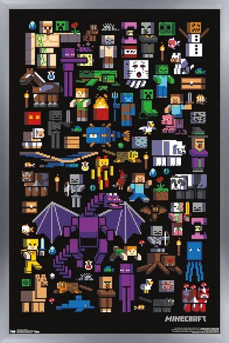 Miniatura 13 de Trends International Minecraft - Póster de pared de Mobbery, 14.725 x 22.375 pulgadas, versión con marco de madera tipo granero