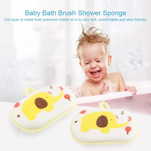 Miniatura 2 de Toalla para niños, lindo patrón de elefante bebé algodón cepillo de baño ducha toalla de baño esponja lavado frotamiento accesorio (amarillo)