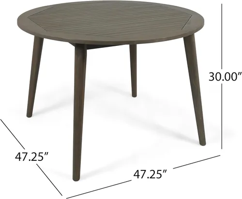 Miniatura 2 de BIGTO Round Outdoor Dining Table Acacia Wood Outdoor Coffee Table Grey 47.2" x 47.2" x 30"Garden Furniture