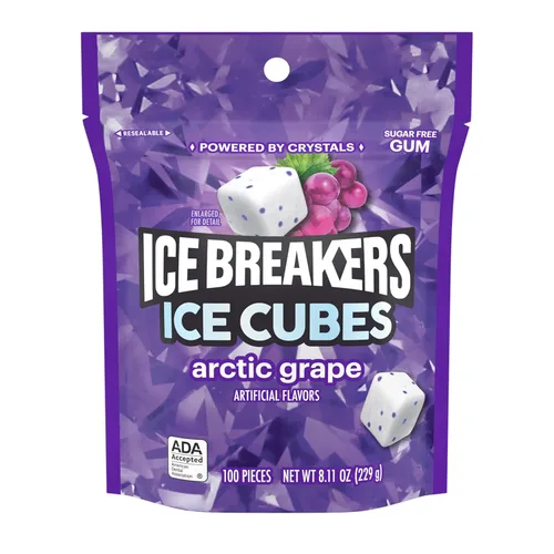 Miniatura 3 de ICE BREAKERS Ice Cubes Arctic Grape - Bolsa de goma de mascar sin azúcar, 8.11 onzas (100 piezas)