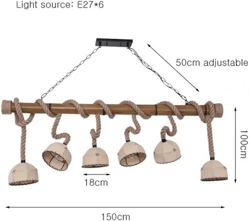 Miniatura 2 de Genérico Araña moderna, LED Modern Chandelier Lamp Large Retro Hemp 6 Bamboo Cloth Cover Hand Woven Rope Adjustable Sling E27 Living Room/Dining