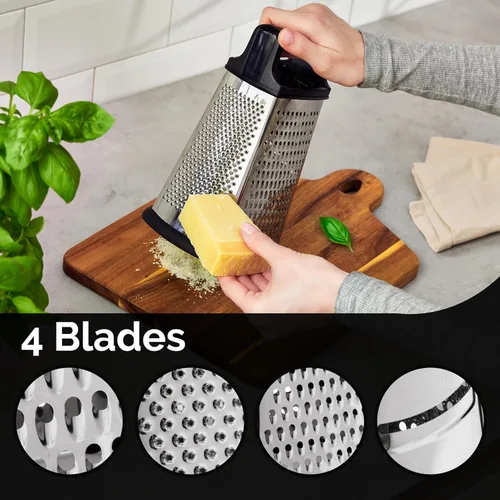 Miniatura 2 de BASSWOOD Rallador profesional de queso, rallador de caja de acero inoxidable de 4 caras, triturador de alimentos para queso, triturador de queso