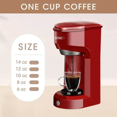 Miniatura 6 de Cafetera de una sola porción para cápsulas de café molido, cafetera pequeña de 1000 W con filtro de depósito de 6 a 14 onzas, botón de un solo toque