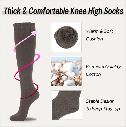 Miniatura 10 de YEJIMONG Calcetines altos gruesos y cálidos para mujer, 4 pares de calcetines largos acolchados de algodón para correr, senderismo, esquí, regalos
