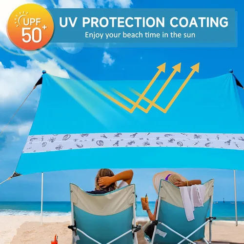 Miniatura 3 de Villey Tienda de campaña de playa con protección UPF50+, parasol portátil de 8 x 7 pies con 2 postes de estabilidad, 8 clavijas de tierra, 4 sacos