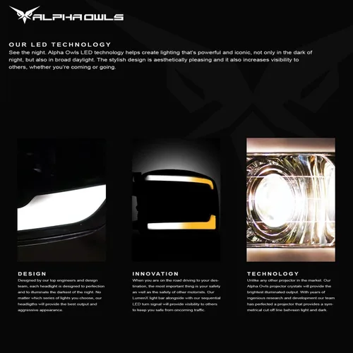 Miniatura 3 de Alpha Owls 8711538 Faros Delanteros de Proyector con Barra LED Secuencial Switchback y Luz de Arranque - Negro Ámbar Compatible con 2006-2008 Dodge