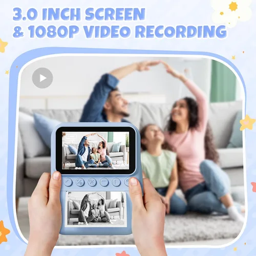 Miniatura 2 de Cámara para niños, impresión instantánea, pantalla de 3.0 pulgadas, cámara instantánea de foto de 48 MP para niños con tarjeta de 32 GB, juguete