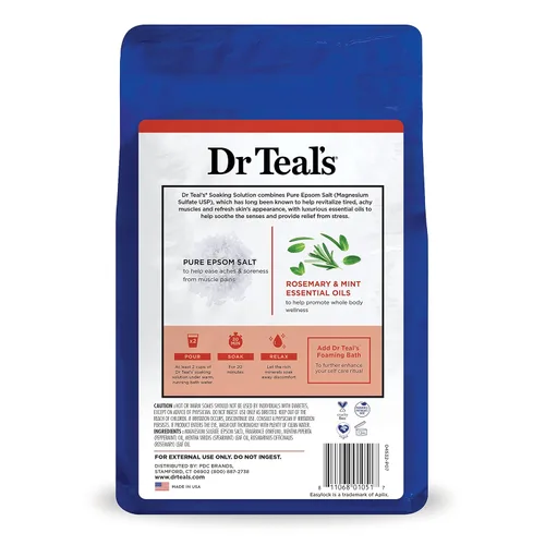 Miniatura 11 de Dr Teal's Remojo de sal de Epsom pura, terapia de bienestar con romero y menta, 3 libras (paquete de 4)