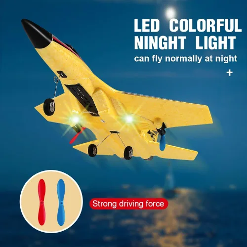 Miniatura 7 de SU-27 Avión RC de 2.4 GHz, avión de control remoto de 2 canales con luces nocturnas giroscopio y 2 baterías, fácil de volar para adultos, Su27