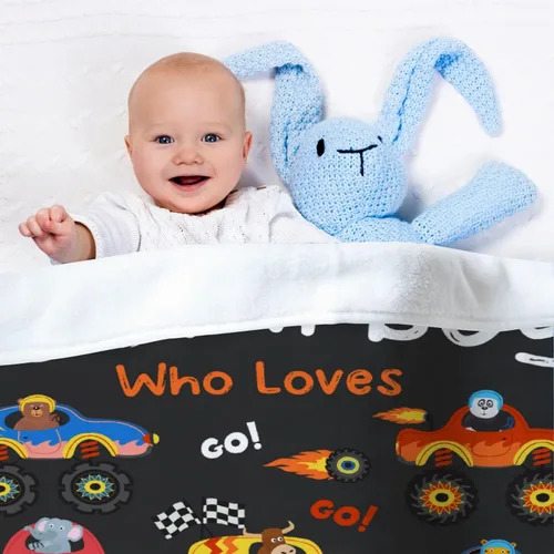 Miniatura 6 de Manta de bebé con texto en inglés «Just A Boy Who Loves Trucks» para niños y niñas, manta súper suave para envolver al recién nacido, acogedora