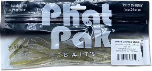 Miniatura 9 de Phat Pak Baits - Micro Drunkin Shad Tiny Fluke Style LiveScope FFS Soft Jerkbait 2.5" 30ct Soft Plastic BFS Bass Fishing Lure Yellow Perch