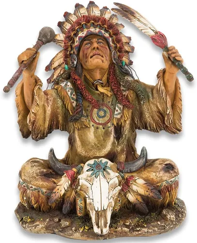 United Cutlery Escultura de resina del jefe nativo americano, hermosa decoración para el hogar, detalles exquisitos, cultura india de llanuras,