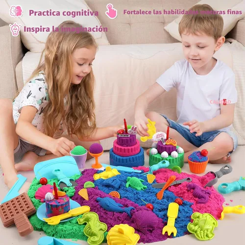 Miniatura 7 de YIDESTARS Kit de juego sensorial: juguete de arte de arena y helado, 4 libras de arena colorida, moldes, herramientas, caja de arena con tapa