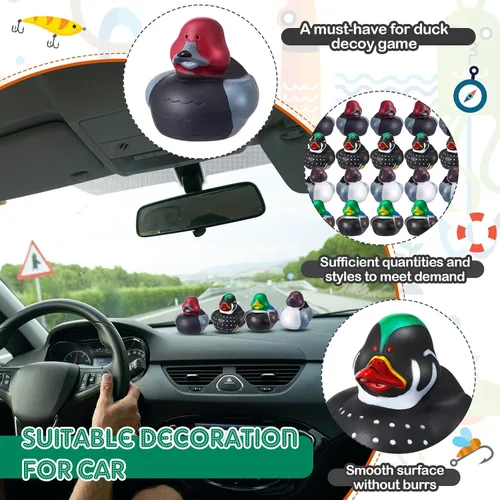 Miniatura 6 de Deekin 12 patos de goma de mazardo de 2 pulgadas con temática de pato señuelo para fiestas, patos de goma para caza de patos, cruceros, para ducha
