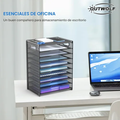 Miniatura 6 de OUTWOLF Organizador de papel de 10 niveles, bandeja de cartas, organizador de archivos de escritorio de malla con asas para escritorio de oficina