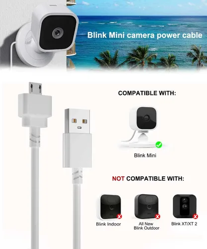 Miniatura 7 de Itramax Cable de carga Blink Mini de 15 pies con adaptador de pared (1 unidad) no para Blink Mini 2, cable de extensión de carga de cámara frontal