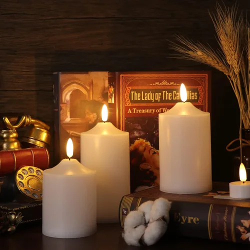 Miniatura 6 de GenSwin Velas parpadeantes sin llama, velas LED impermeables con control remoto y temporizador, velas de pilar de mecha 3D que funcionan
