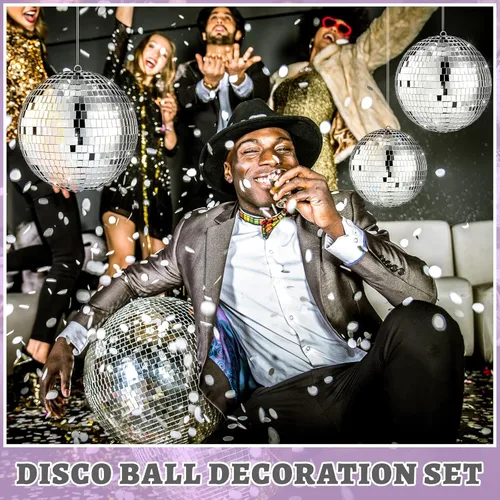 Miniatura 6 de Libima Paquete de 12 Bolas de Discoteca Grandes de Decoración Navideña de Diferentes Tamaños Espejo Plateado Colgantes Adornos de Bola de Discoteca