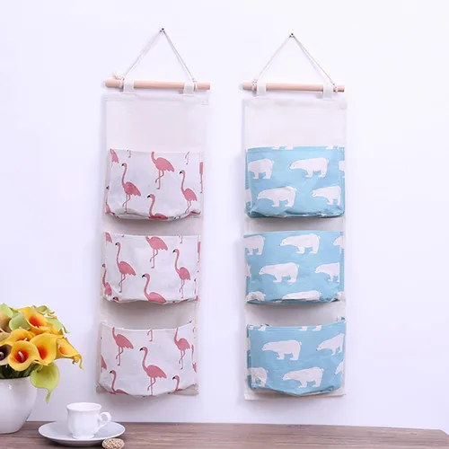 SEIWEI Bolsa de almacenamiento para colgar en la pared, organizador de tela de lino impermeable sobre la puerta con 3 bolsillos para dormitorio,