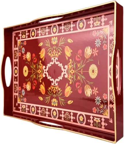 Miniatura 14 de Bandeja de servir azul con 4 asas, bandeja decorativa de plástico para mesa de café, otomana - Ideal para sala de estar y baño. 15 x 11 x 1.9