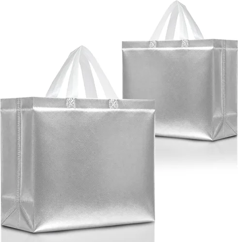 Nush Nush Bolsas de regalo plateadas de gran tamaño – Juego de 15 bolsas de regalo plateadas reutilizables con asas blancas – Bolsa de regalo Plata