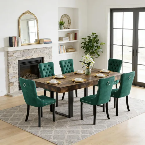 Miniatura 23 de Juego de mesa de comedor extensible de 5 piezas para 4, mesa de cocina de madera marrón de 63-78.7 pulgadas con 4 sillas acolchadas beige, juego