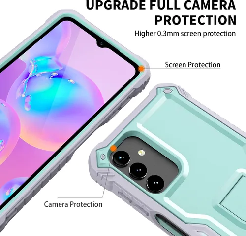 Miniatura 4 de Funda para Samsung Galaxy A13 5G / 4G, protección de grado militar a prueba de golpes con protector de pantalla HD de vidrio templado y soporte Verde