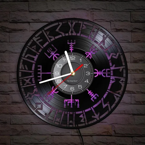 Reloj de pared de disco de vinilo LED vikingo de 12 pulgadas con 7 colores cambiantes, reloj de pared analógico silencioso vintage sin tictac