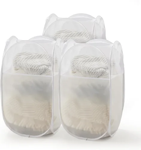 Miniatura 24 de TECHMILLY Cesta plegable de malla para la ropa sucia con asas resistentes y bolsillo lateral, cestas plegables portátiles para ropa para dormitorio