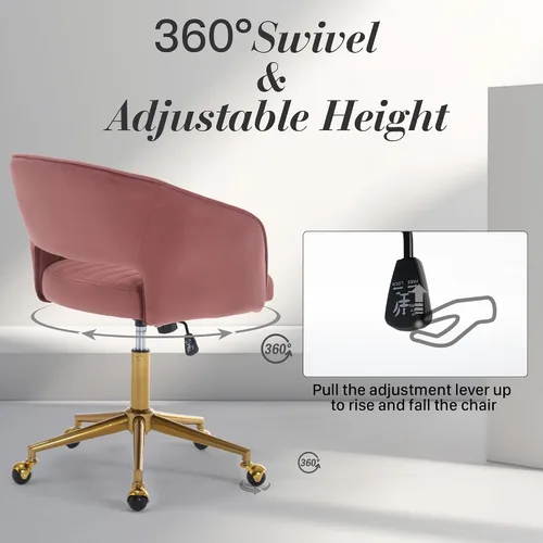 Miniatura 4 de Silla de escritorio giratoria para oficina en casa, moderna silla de escritorio de terciopelo, sillón de altura ajustable con base dorada, silla