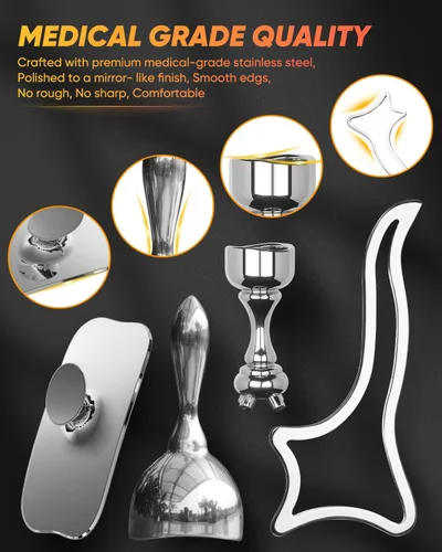 Miniatura 3 de ONUEMP Herramientas de terapia de masaje de acero inoxidable 4 en 1 para esculpir el cuerpo de hielo, kit de maderoterapia colombiana, raspado Gua