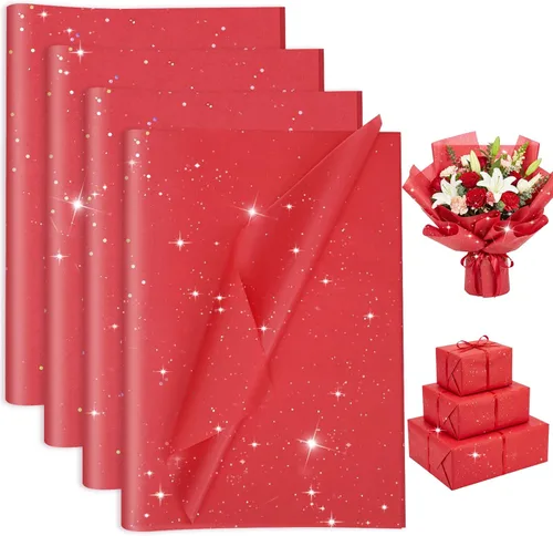 Miniatura 7 de woric 135 hojas de papel de seda blanco para bolsas de regalo de 20 x 14 pulgadas, papel de seda con purpurina para cumpleaños, baby shower, boda