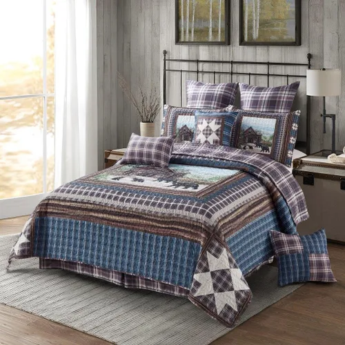 Miniatura 14 de Virah Bella Juego de ropa de cama King Lodge de 3 piezas, juego de edredón reversible rústico con fundas de almohada decorativas, panel familiar