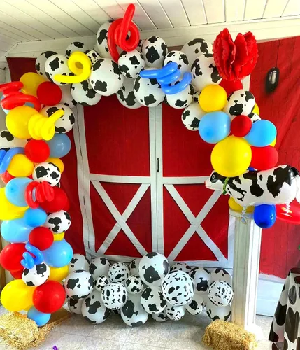 Miniatura 3 de Telón de fondo rojo para puerta de granero, granja rústica occidental, pared de madera, fondo para fotografía, fiesta de barbacoa, baby shower
