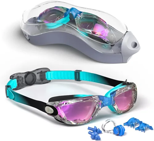 Miniatura 13 de gafas de natación para niños con pinza para la nariz, tapones para los oídos, puente de nariz para niños de 3 a 15 años Negro