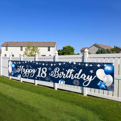 Miniatura 8 de Domgoge Cartel de decoración de feliz cumpleaños número 13, grande, azul y plateado, cartel de feliz cumpleaños de 13 años, suministros